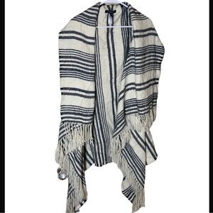 Gray And White Striped Pancho Sweater